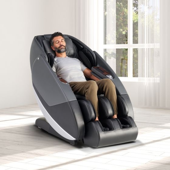 Massage Chair Gray Two-Tone Luxury Recliner Modern Enclosed Design