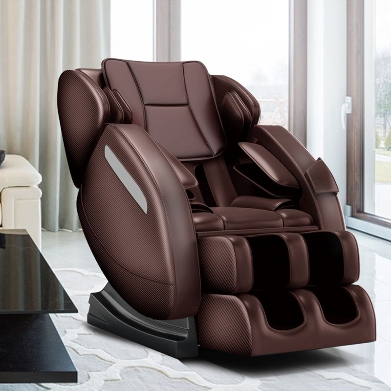 Massage Chair Leather Recliner Brown with Carbon Fiber Texture Panels