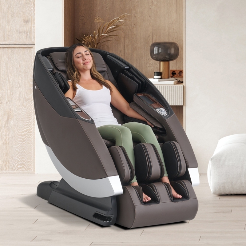Massage Chair Luxury Dual-Tone Cream and Dark Brown Shell Modern