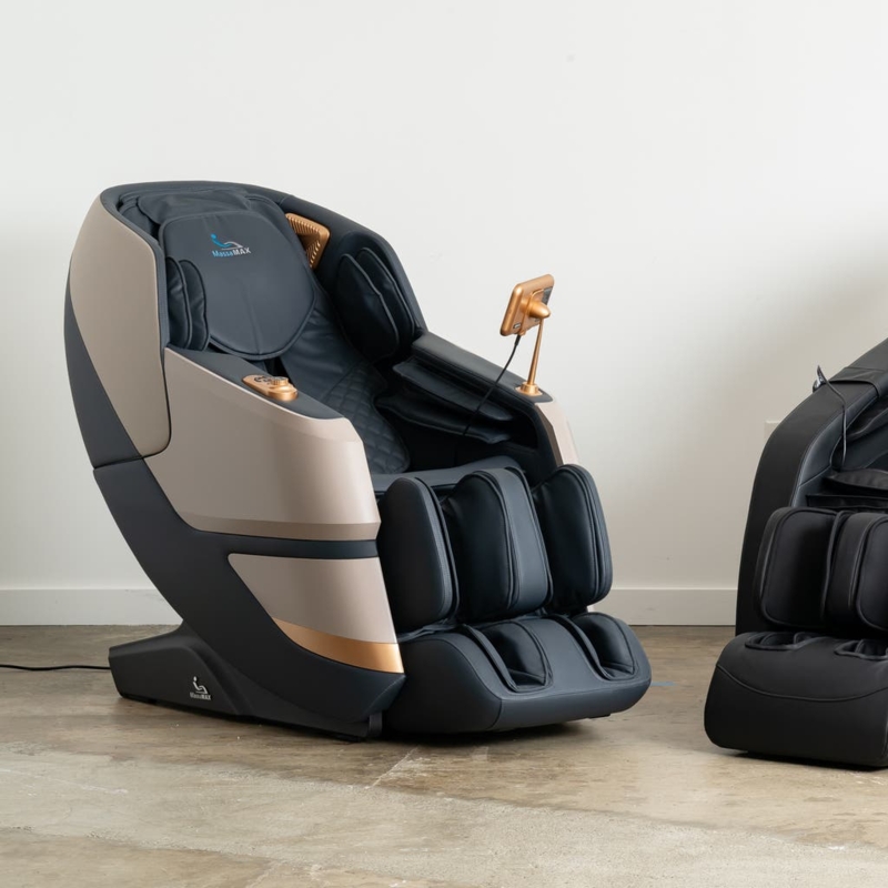 Massage Chair Luxury Home Spa Tri-Tone Charcoal Taupe with Gold Trim