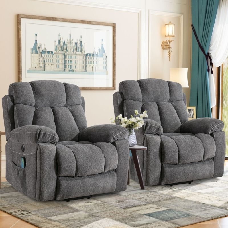 Massage Chair Set of 2 Grey Power Reclining Heated