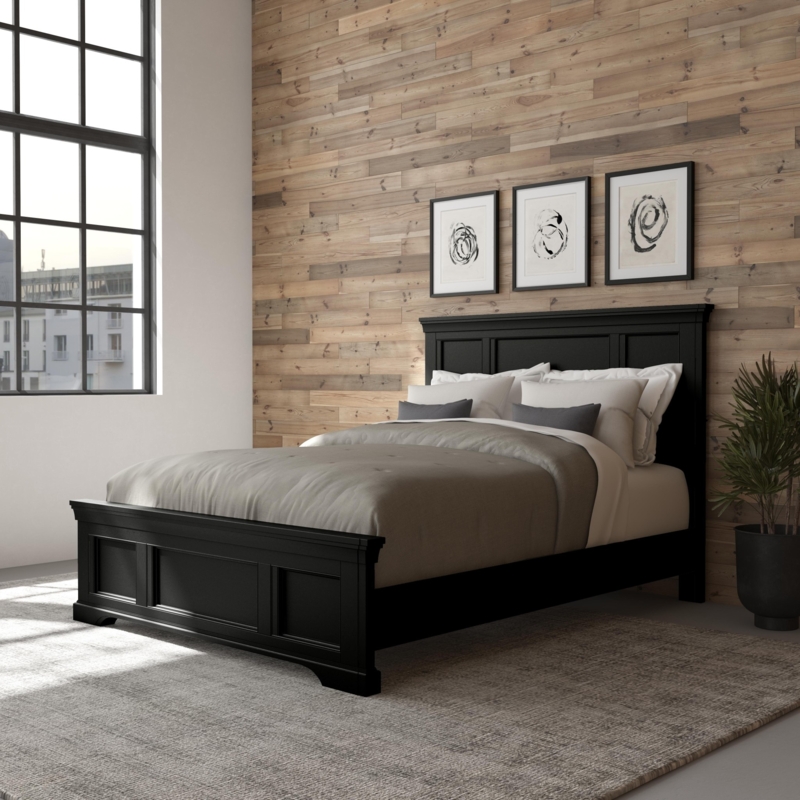 Matte Black Bed Frame with Recessed Panel Design