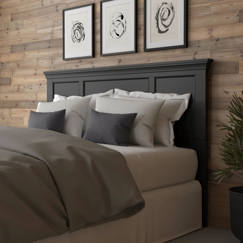 Matte Black King Headboard with Three-Panel Design & Molding
