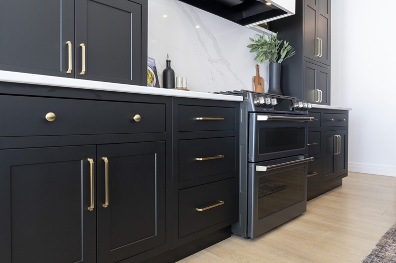 Matte Black Kitchen Cabinetry Shaker Style Gold Hardware