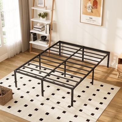 Matte Black Metal Bed Frame High Profile No Box Spring Required Slats