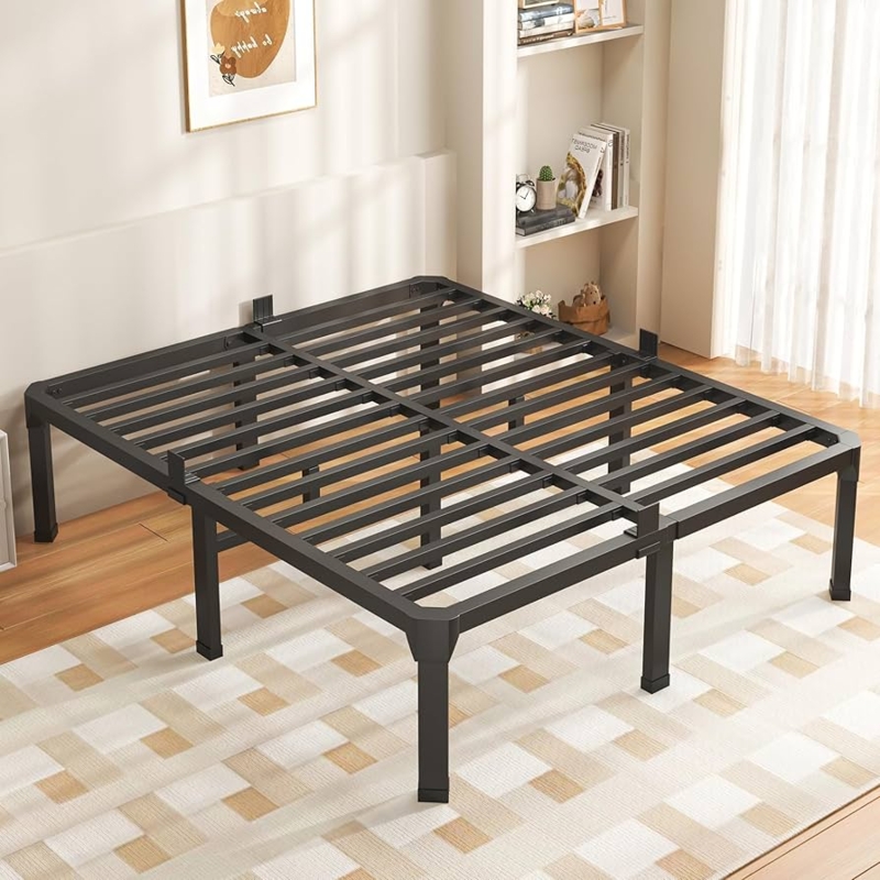 Matte Black Metal Bed Frame with Integrated Mattress Stoppers