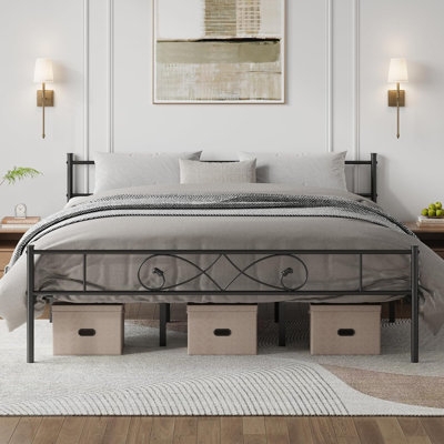 Matte Black Metal Bed with Decorative Scrollwork Footboard