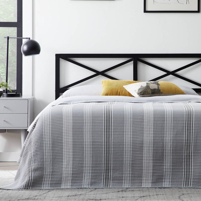 Matte Black Metal Headboard Geometric X-Brace Design