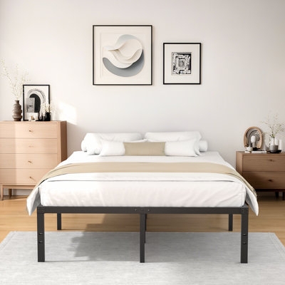 Matte Black Metal Platform Bed Frame Industrial High Profile Design
