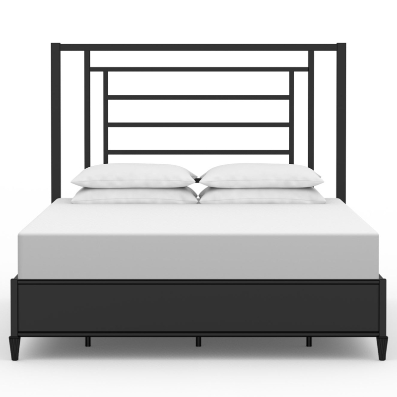 Matte Black Platform Bed Geometric Linear Headboard Surround