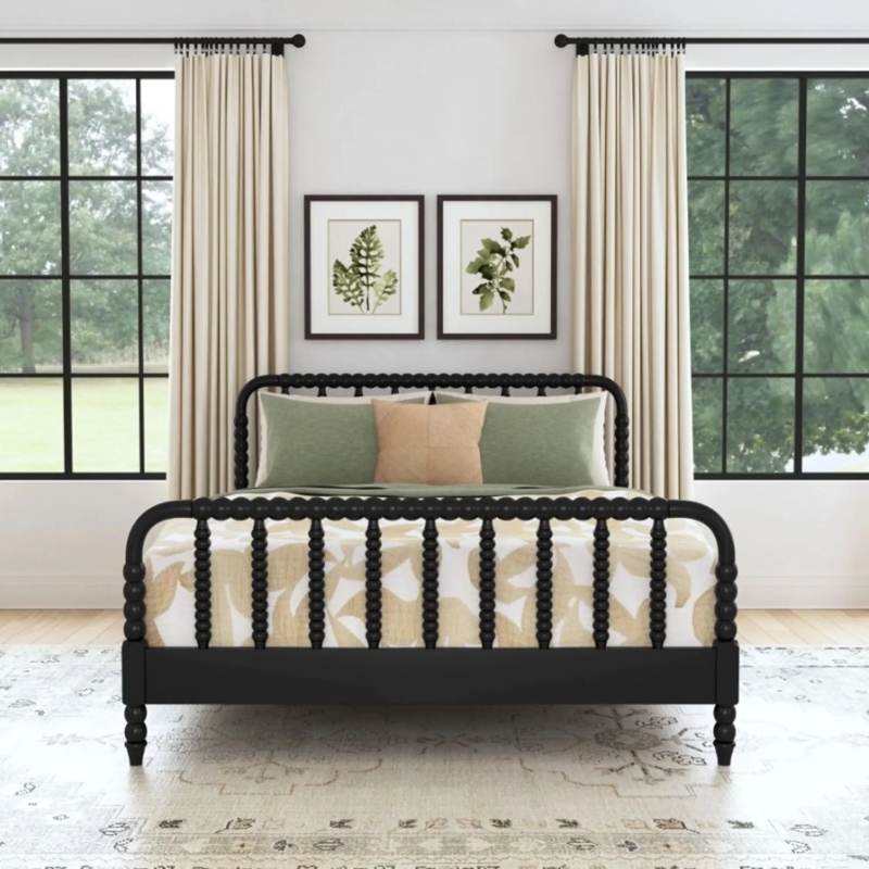 Matte Black Spindle Bed Frame with Farmhouse Style