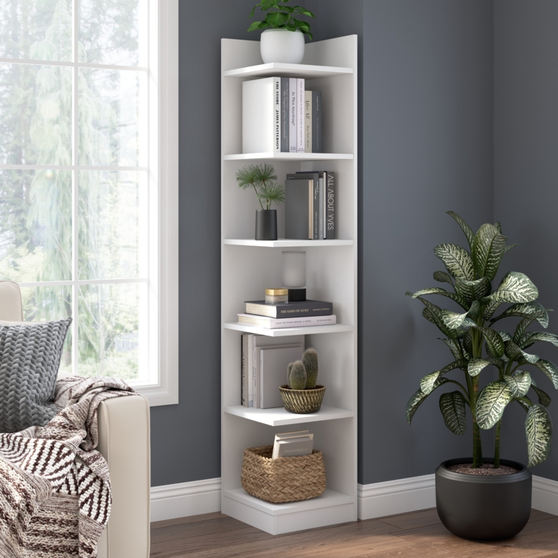Matte Finish Corner Bookshelf 6 Tier Minimalist Design