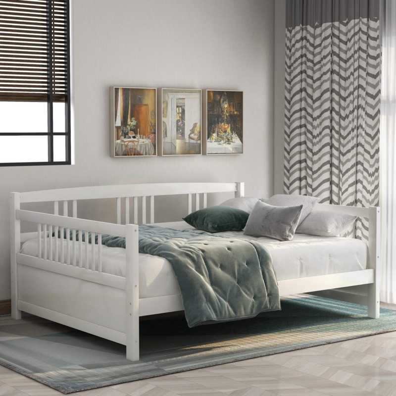 Matte Finish Daybed Frame with Modern Farmhouse Slatted Design
