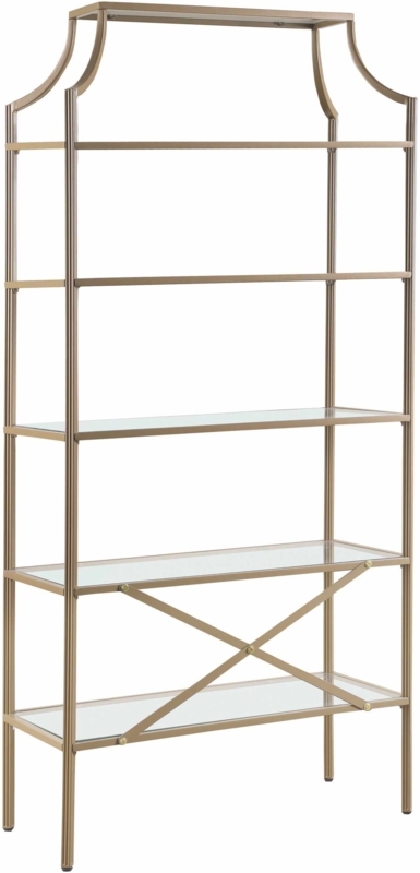 Matte Gold Etagere Bookcase with Arched Top and X-Brace Support