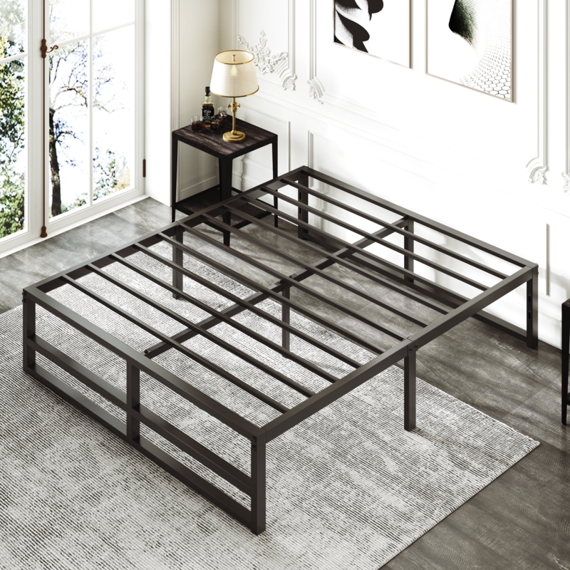 Matte Metal Platform Bed with Slatted Base and High Clearance