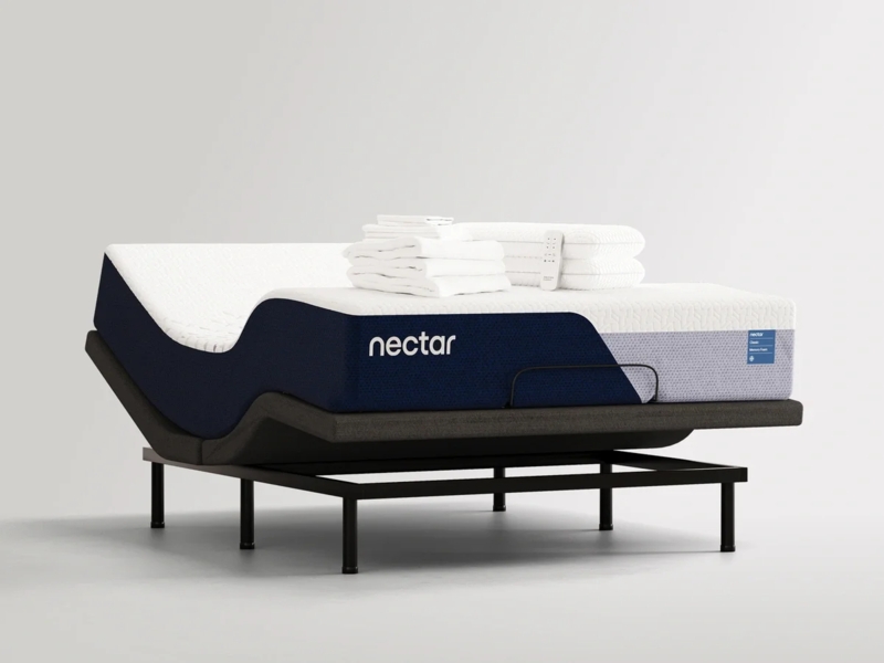 Mattress Adjustable Base Navy Blue Panels White Top Raised Headrest