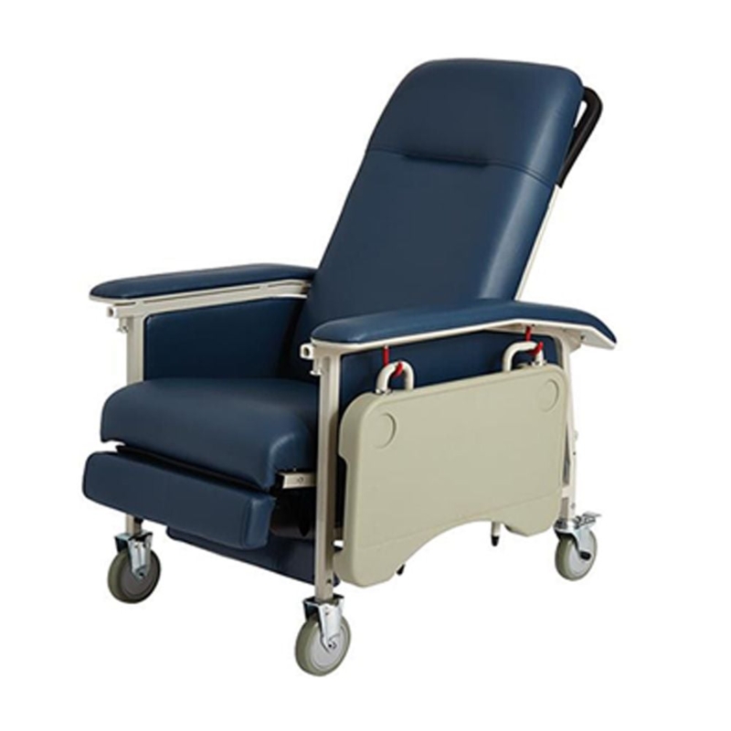 Medical Recliner Attached Tray Table Wood Toned Arms Healthcare Chair