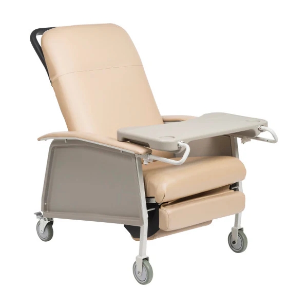 Medical Recliner Integrated Side Tray Mobile Base Tan Geri Chair