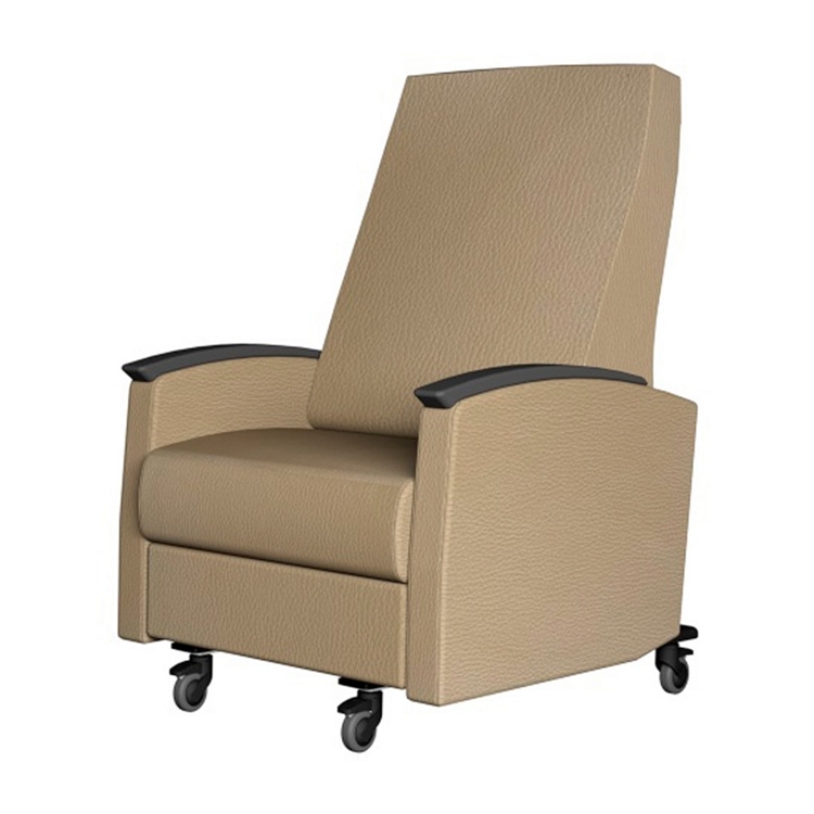 Medical Recliner Tan Textured Upholstery Locking Casters High Back