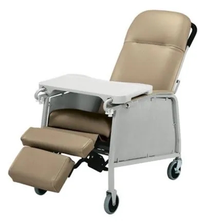 Medical Recliner Warm Taupe Integrated Tray Wheeled Casters Clinical