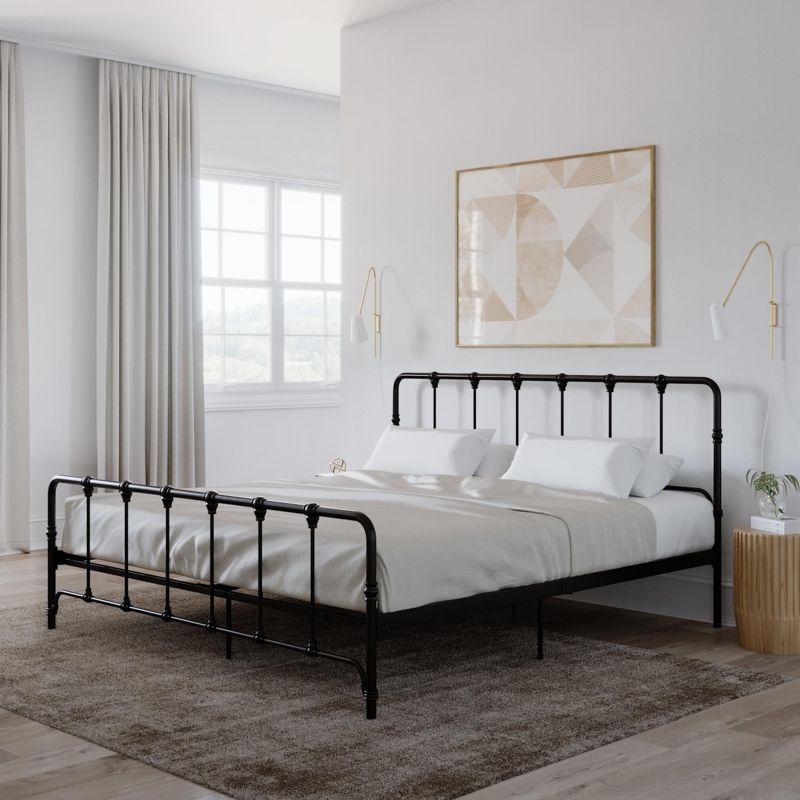 Metal Bed Black Spindle Design Farmhouse Silhouette King