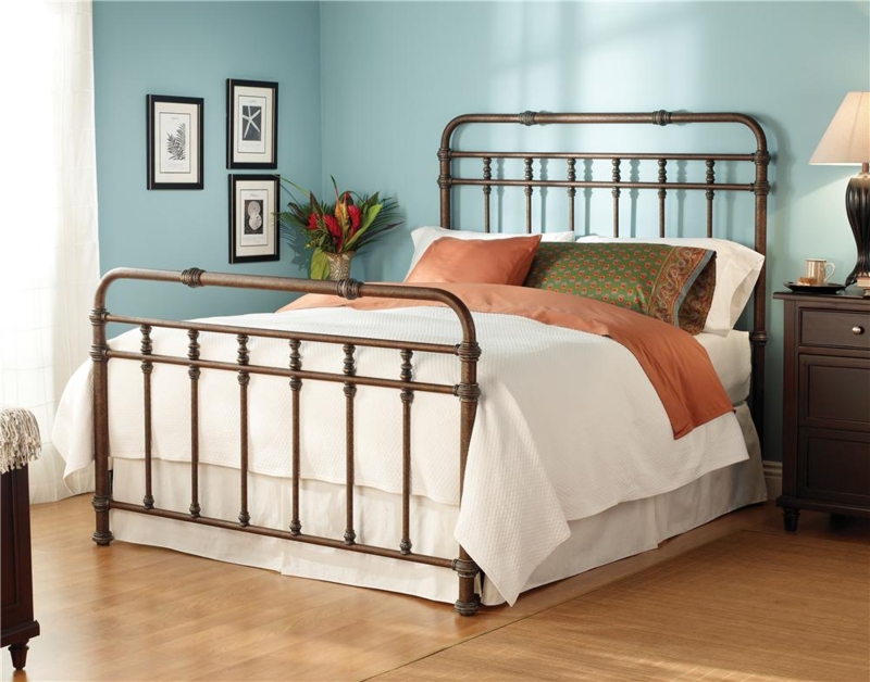 Metal Bed Frame Antique Bronze Spindled Traditional with Footboard
