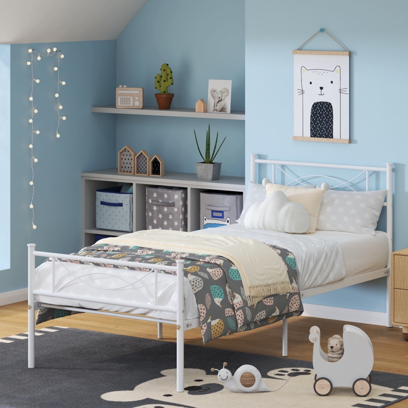 Metal Bed Frame Scrollwork Headboard Bowknot Detail