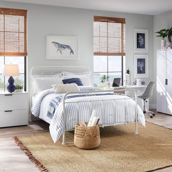 Metal Bed Frame White Spindle Headboard Open Farmhouse Coastal