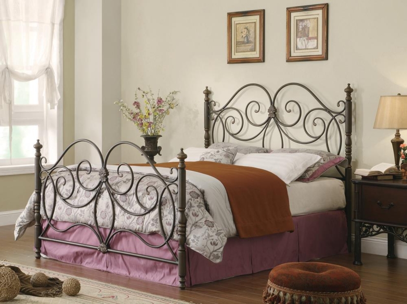 Metal Bed Traditional Scrollwork with Finial Posts