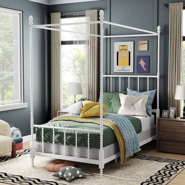 Metal Canopy Bed with Decorative Spindle Posts