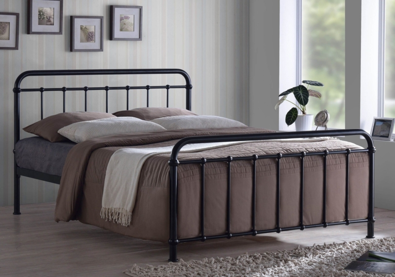Metal Slatted Bed Frame Rounded Corners, Tubular Spindle Design
