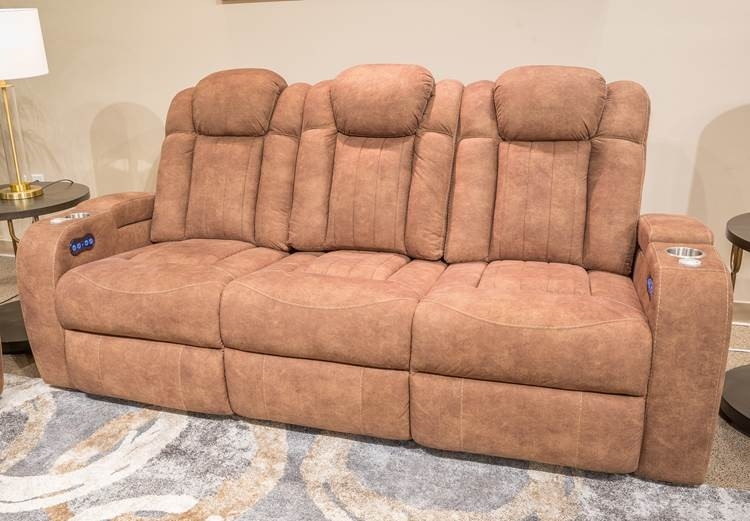 Microfiber Power Reclining Sofa With Cup Holders And Adjustable Headrests