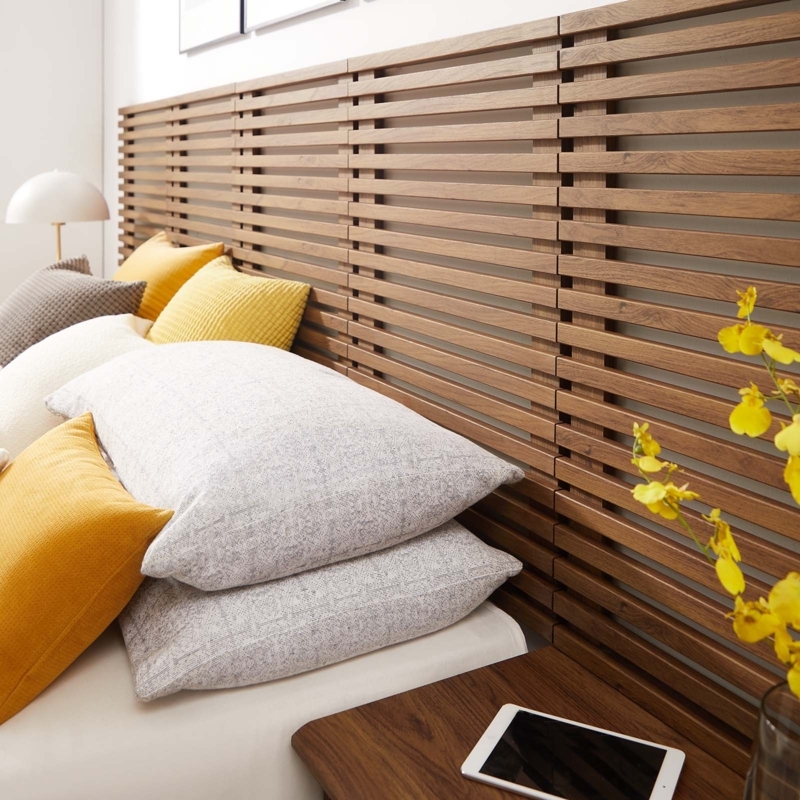 Mid-Century Headboard with Horizontal Wood Slats