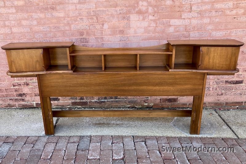 Mid-Century Headboard with Integrated Nightstands and Sliding Doors