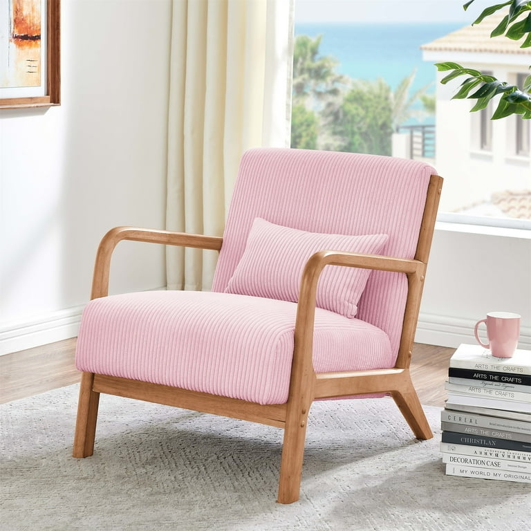Mid-Century Modern Accent Chair: Corduroy Wood Frame.