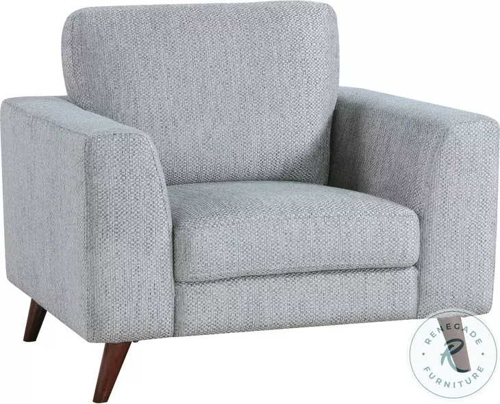 Mid-Century Modern Accent Chair in Heathered Blue-Gray Woven Fabric