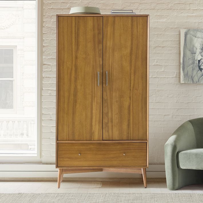 Mid-Century Modern Armoire in Acorn Finish with Tapered Legs