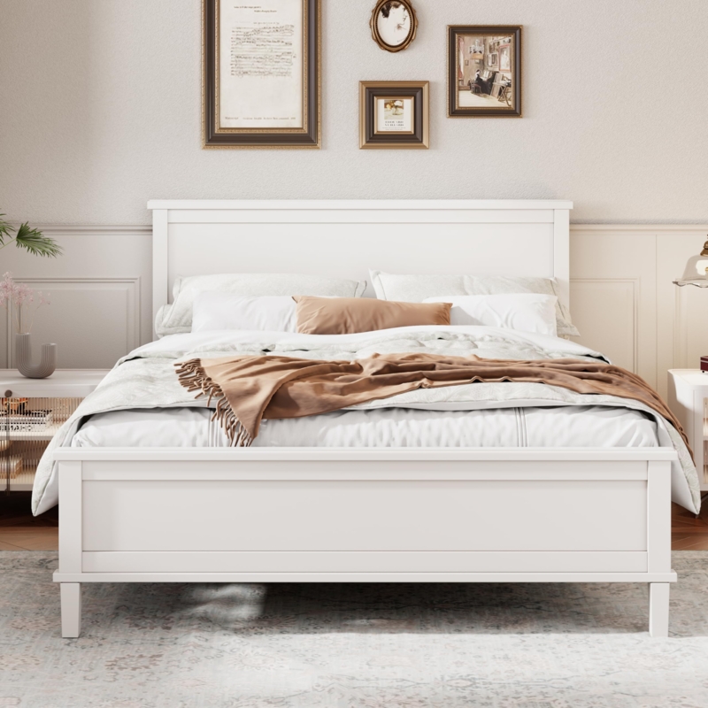 Mid Century Modern Bed, Matte Finish, Tapered Block Legs