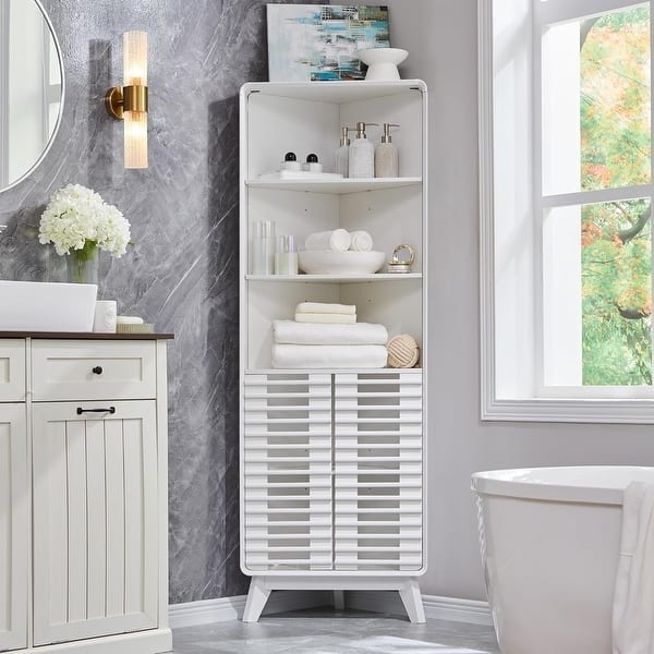 Mid-Century Modern Corner Linen Tower with Tapered Legs