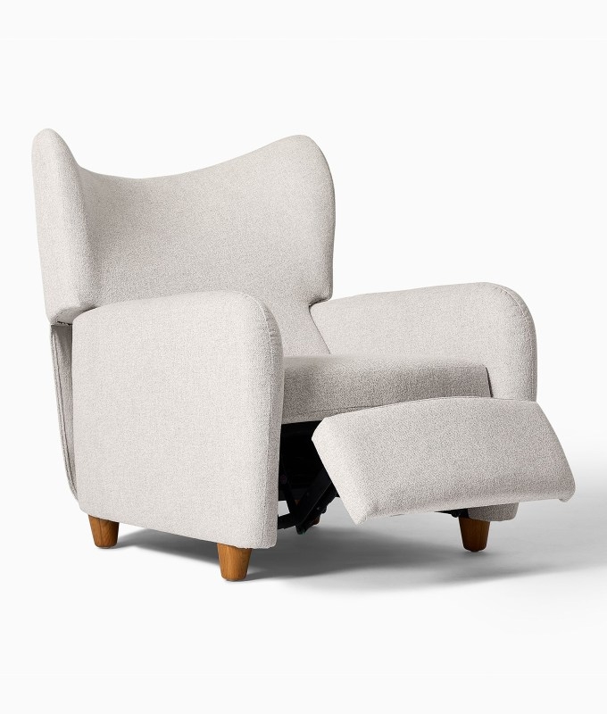 Mid-Century Modern Recliner: Boucle Wingback Chair with Tapered Wood Legs