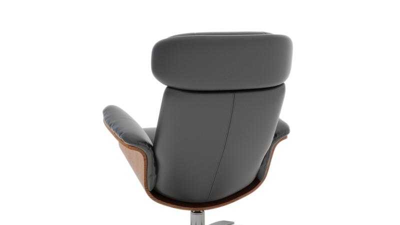 Mid-Century Modern Shadow Gray Recliner with Curved Wood Shell and Swivel