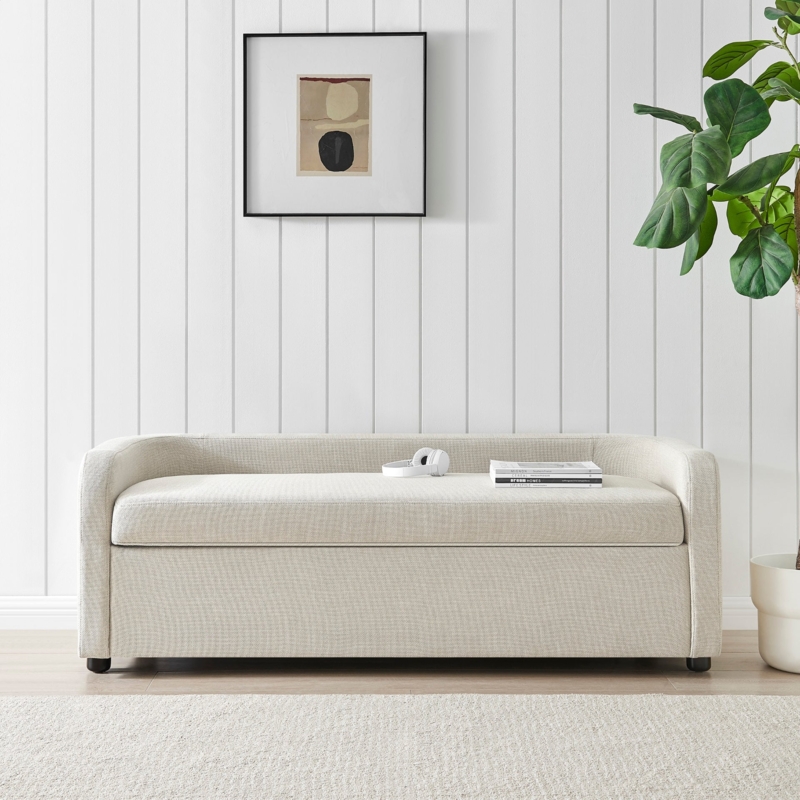 Mid-Century Modern Storage Bench in Slate Gray with Tapered Wood Legs