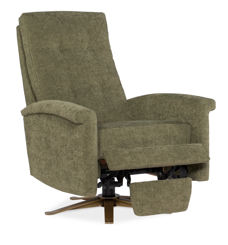 Mid-Century Modern Swivel Recliner Olive Green Bronze Base