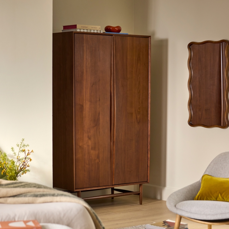Mid-Century Modern Walnut Armoire featuring Integrated Pulls