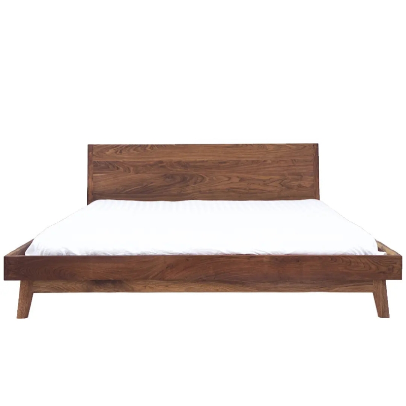 Mid Century Modern Wood Platform Bed Pill Shaped Headboard