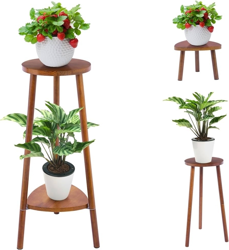 Mid Century Plant Stand Walnut Convertible Design Tapered Legs