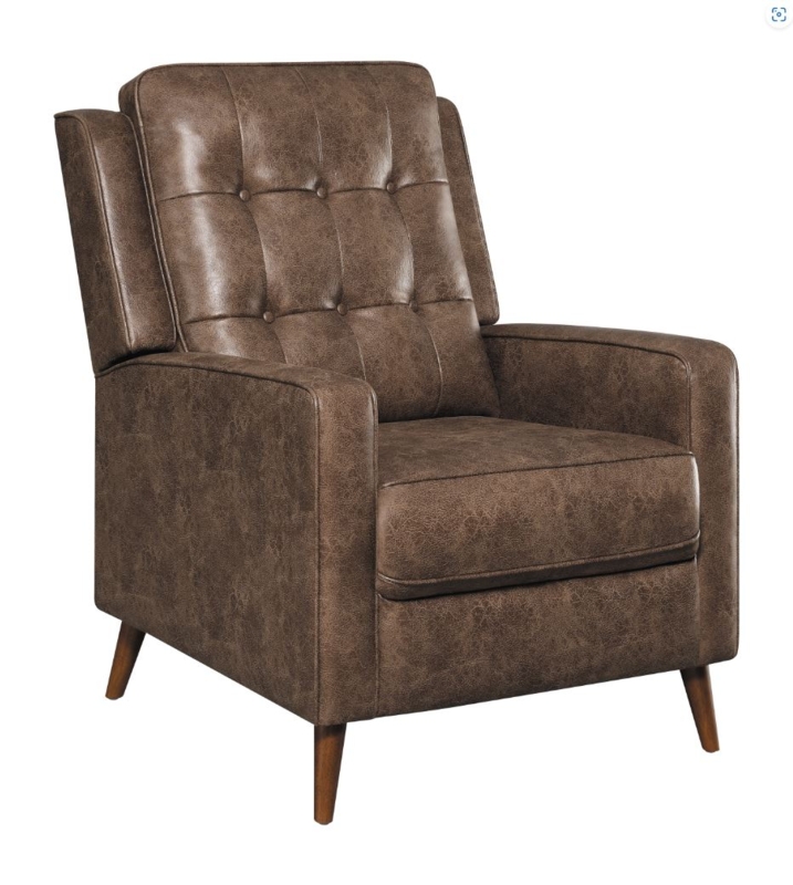 Mid-Century Push Back Chair, Distressed Leather-Like with Square Arms