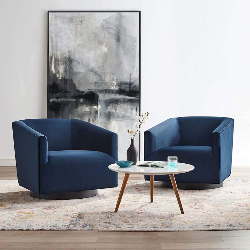 Midnight Blue Velvet Swivel Accent Chair featuring Barrel Back Design