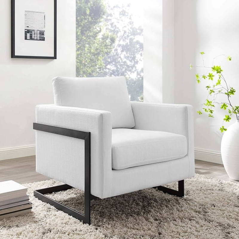 Minimalist Accent Chair Linear Silhouette Black Geometric Frame