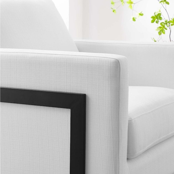 Minimalist Accent Chair Linen Look Black Frame Accent